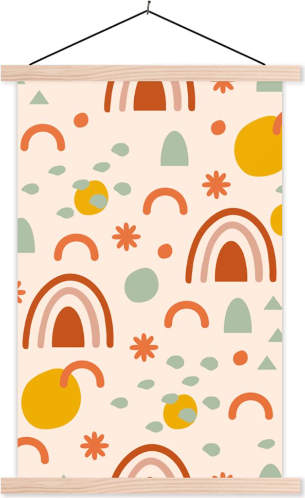 MuchoWow Textilposter Regenbogen - Muster - Sommer 60x90 cm mit holzfarbenen Rahmen - Textil