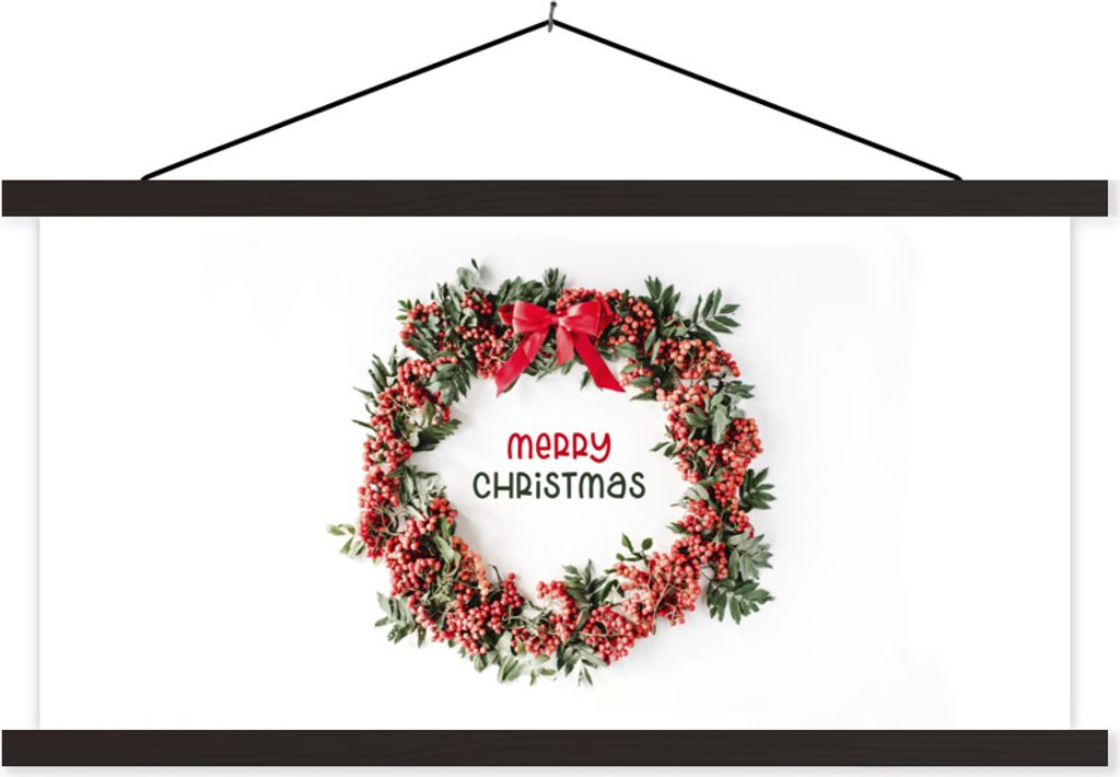 MuchoWow Textilposter Winter - Mistelzweig - Text 90x45 cm mit schwarzem Rahmen - Klemmleisten