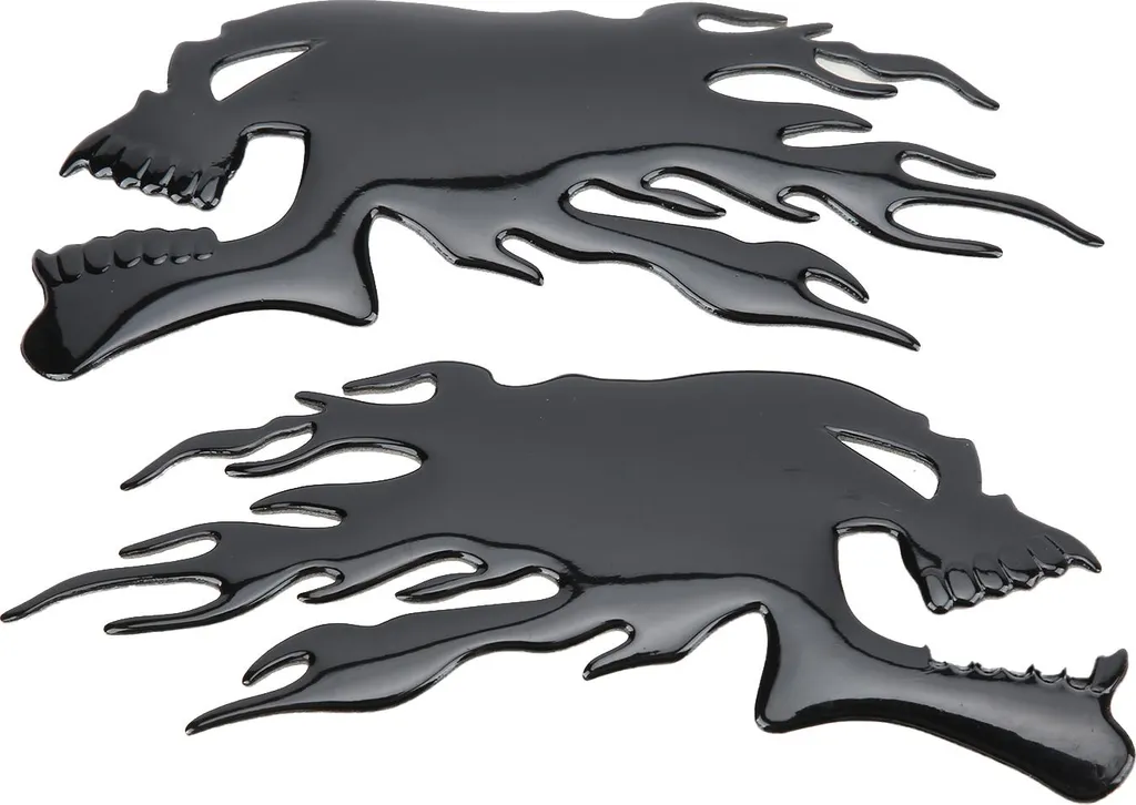 2pcs serbatoio carburante adesivi 3D universale fiamma teschio decorazioni per motoblack