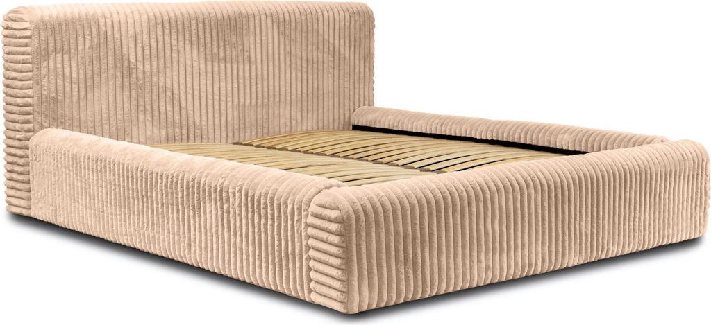 FEDVE Polsterbett Doppelbett Kostar Bett Bettkasten Schlafzimmer 140x200 cm Beige (Vito 26)