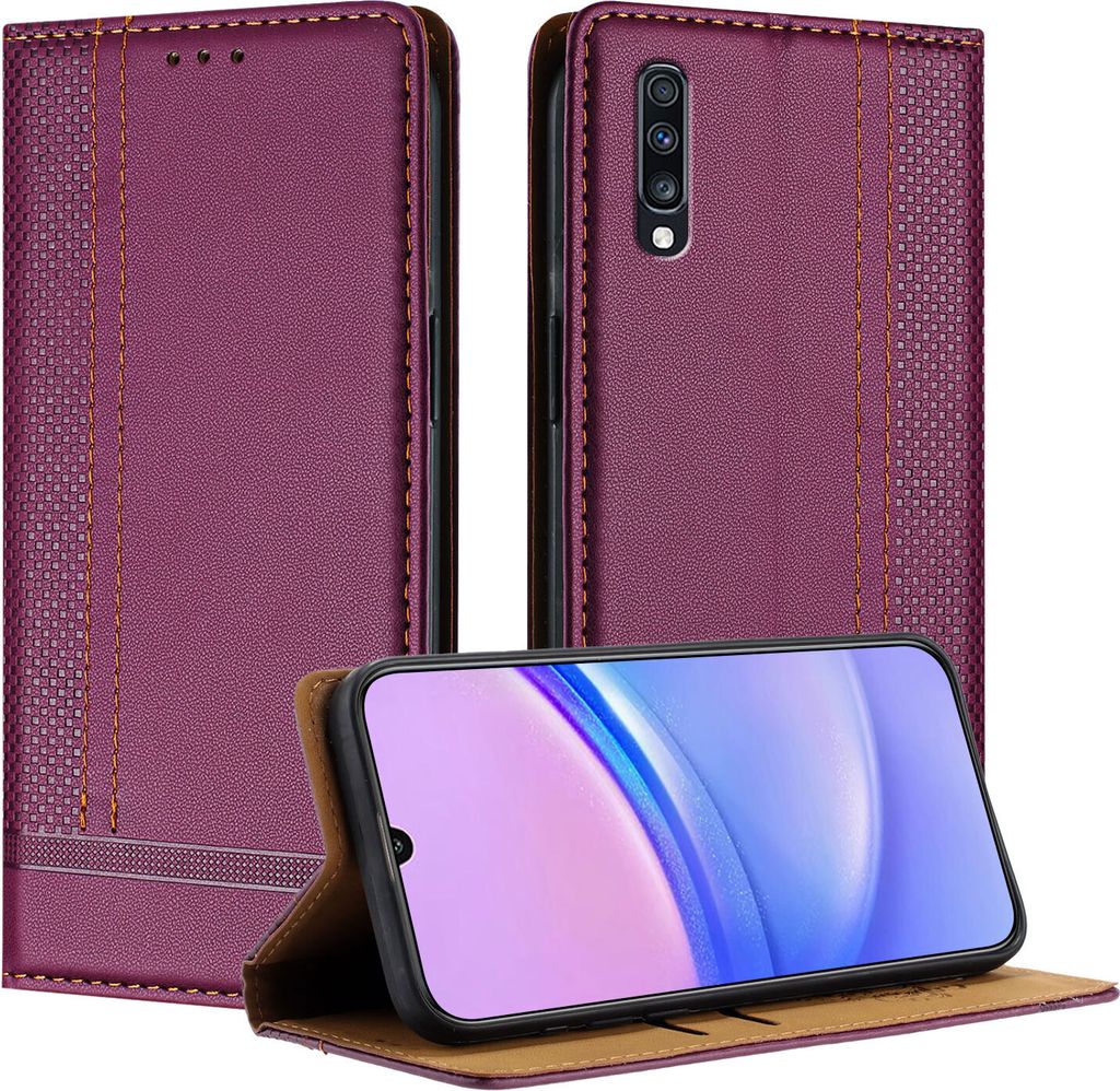 Handyhülle für Samsung Galaxy A70 A70S Leder Flip Klappbare Schutzhülle mit Standfunktion Lila