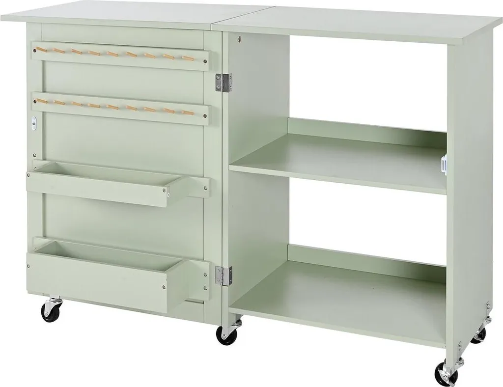 Station de couture pliable à roulettes, design compact et rangement intégré - 9