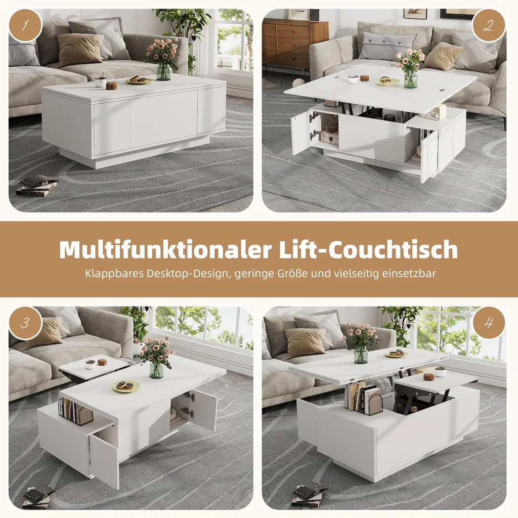 Table Basse avec Plateau de Levage Double et Compartiments de Stockage - 9