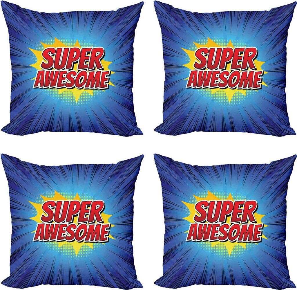ABAKUHAUS motivational Kissenbezug Set (4 Stück), Comic-Buch-Entwurf, Moderner Doppelseitiger Digitaldruck, 45 cm x 45 cm, Rot Blau Gelb