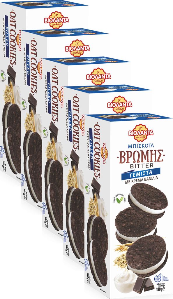 Cookies Doppelkekse gefüllte dunkle Kakao-Hafer-Kekse mit Vanille-Creme 900g aus Griechenland