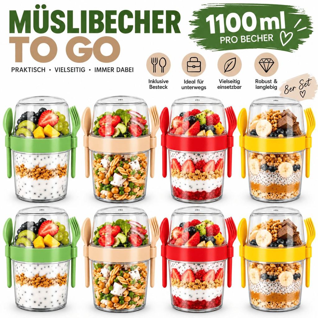 Set da 8 vasetti per muesli, vasetti per yogurt da asporto, Immagine del prodotto 