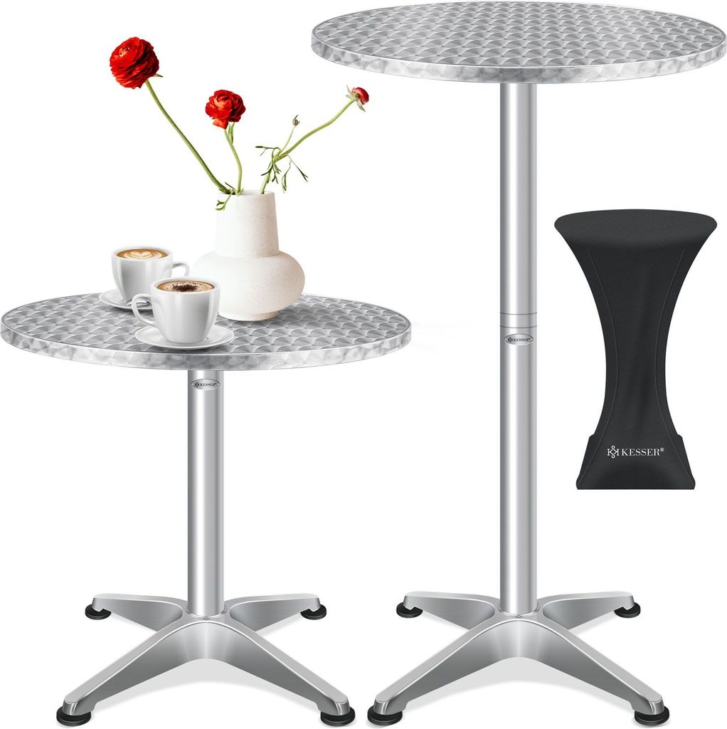 KESSER 2in1 Stehtisch Bistrotisch Aluminium Edelstahlplatte | höhenverstellbar | 70cm / 115cm | Partytisch Tisch | In- & Outdoor | Hochzeit | Em...