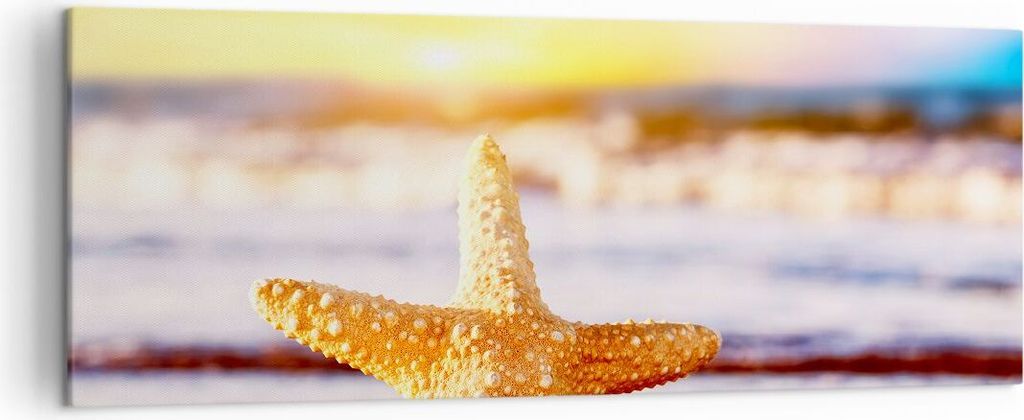 Bild auf Leinwand - Leinwandbild - Starfish Strand Sand Ozean - 140x50cm - Wand Bild - Wanddeko - Leinwanddruck - Bilder - Kunstdruck - Wanddekorat...