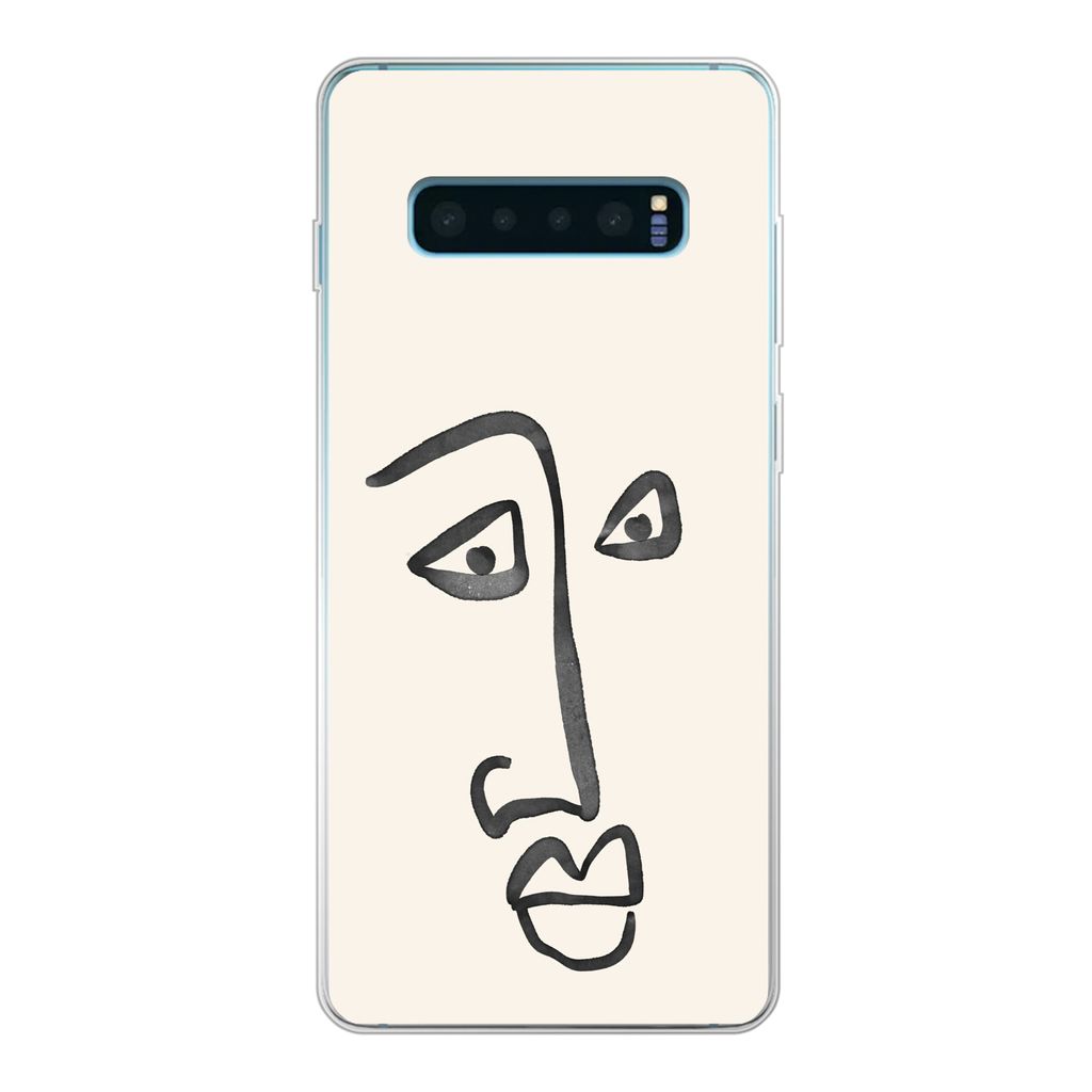 MuchoWow Handyhülle Schutzhülle Hülle für Samsung Galaxy S10 Plus Gesicht - Augen - Strichzeichnung Silikon Softcase Handy Hülle - Schutzhülle