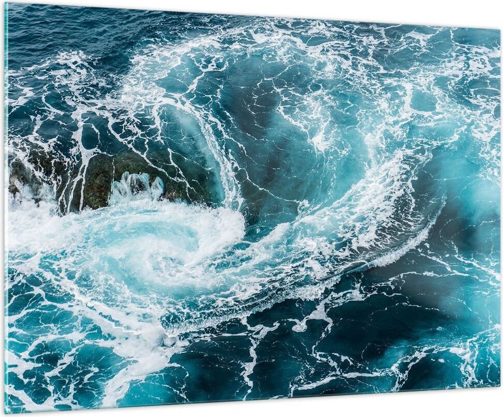 Bilder auf glas - Wasser Stein Welle - 100x70cm - Glasbilder - Wandbilder - Kunstdruck - zum Aufhängen bereit - Wanddekoration aus Glas - Glas Bil...