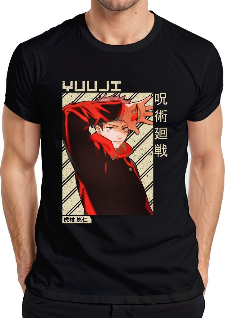 Yuji Itadori Jujutsu Kaisen Anime Fan Geschenk Rot Vintage Herren T-Shirt, Schwarz, 3XL