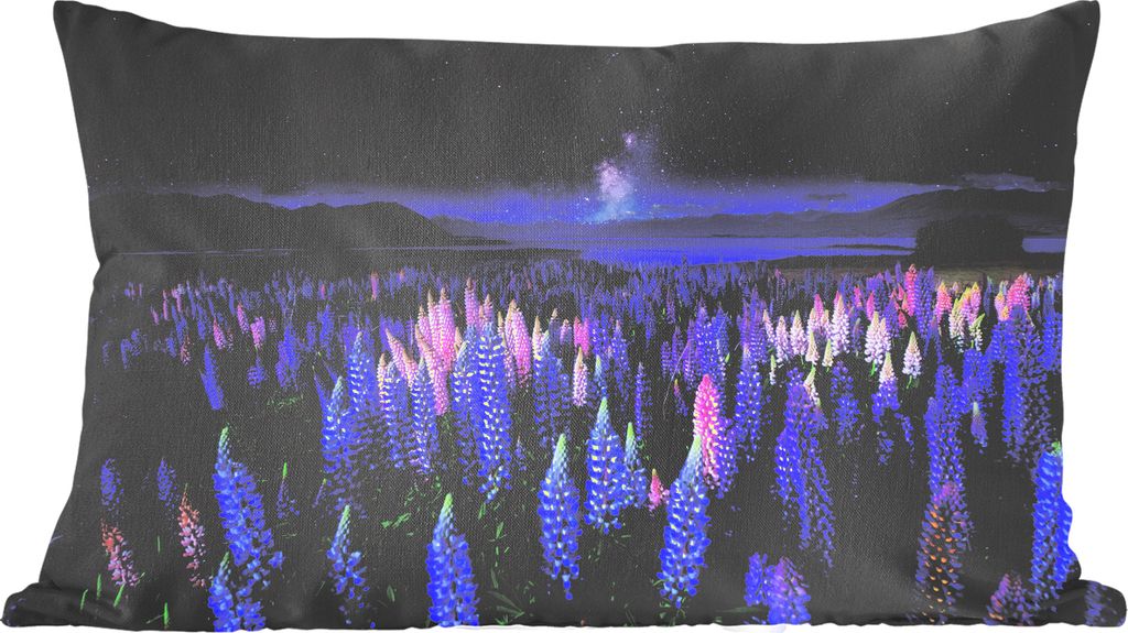 MuchoWow Zierkissen Sofakissen Wohnzimmer Dekokissen 50x30 cm Blumen - Nacht - Lupine - Sternenhimmel - Lila - Natur - Wohnzimmerdekoration - Pol...