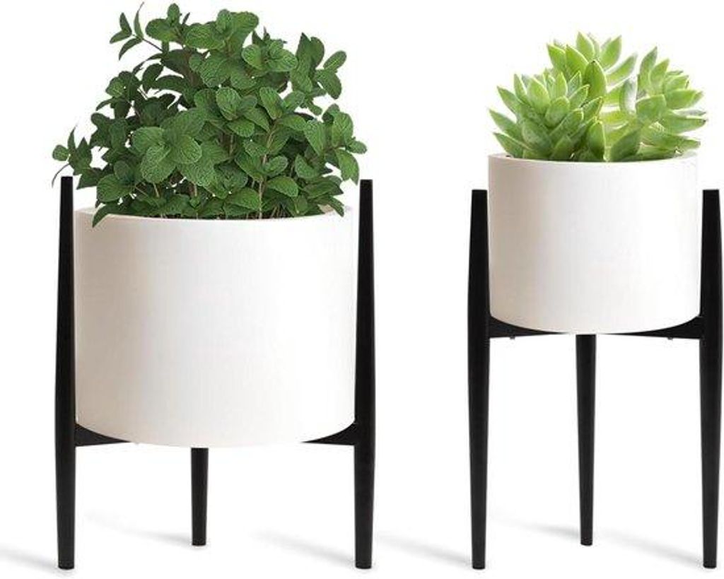 Metallene Blumenständer für Innen- und Außenbereich - für Topfgröße 20-30 cm - 33 cm hoch - schwarz konisch - 2er-Pack