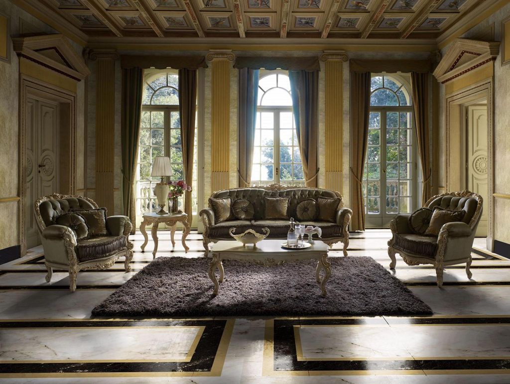Sitzgarnitur 3+2+1 Sitzer Möbel Polster Textil Italienische Chesterfield Design