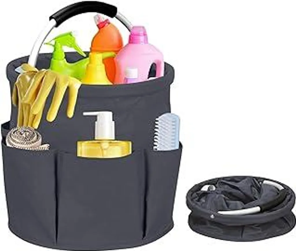 1Organizer per prodotti per la pulizia 1Organizer per prodotti per la pulizia Cestino pieghevole con manico e 6 scomparti, borsa per la pulizia Organizer per prodotti per la pulizia Impermeabile Per l'organizzazione di interni ed esterni (grigio)