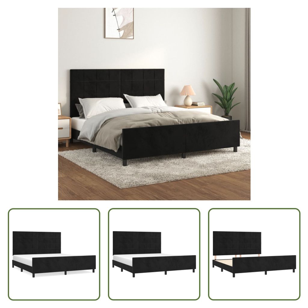 The Living Store Bettgestell mit Kopfteil Schwarz 160x200 cm Samt