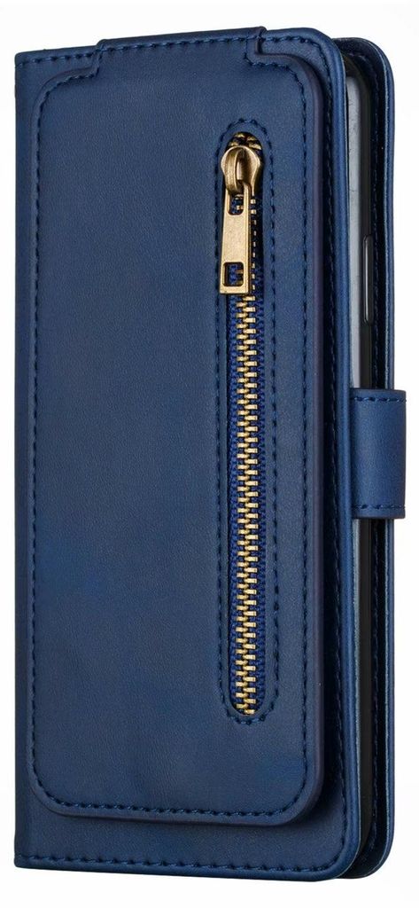 Flip Case für iPhone 13 Pro Wallet mit Reißverschluss und Kartenhalter Blau