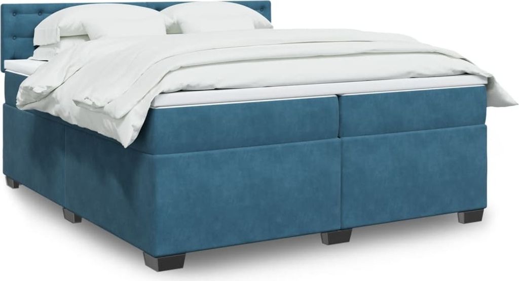 "2024"Modernen Boxspringbett mit Matratze Blau 200x200 cm Samt Design Klassische Jugendbett 1696902