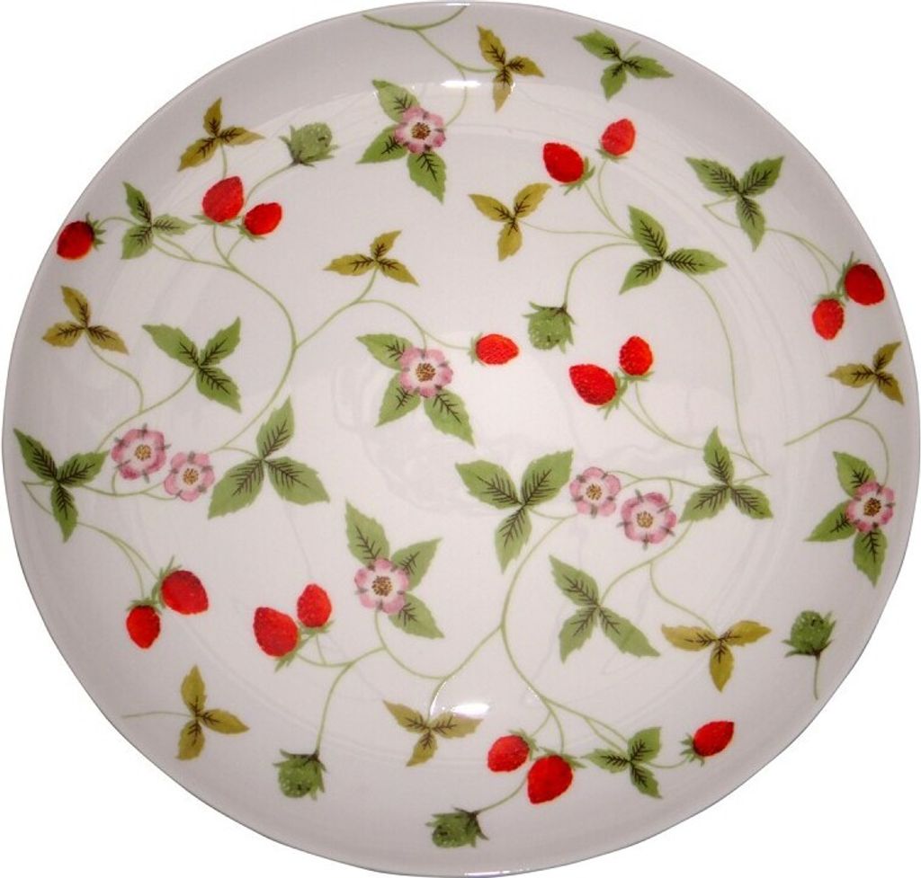 Kuchenteller Desserteller MIRELLA Erdbeeren D. 19cm weiß grün Porzellan TeaLogic