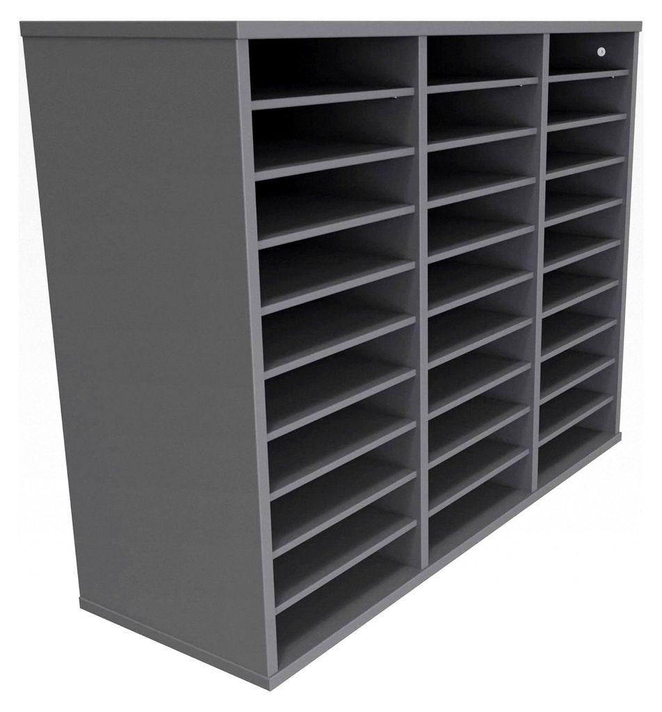 Fächerschrank mit 30 Fächern aus Holz B99 x T35 x H77 cm, 3 Reihen mit je 10 Fächern im A4 Querformat, Postregal mit höhenverstellbaren Böden,...