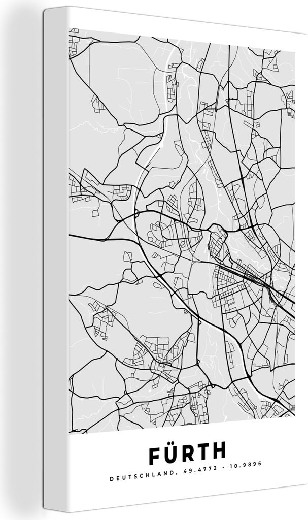 OneMillionCanvasses - Leinwandbilder - 90x140 cm, Deutschland - Karte - Fürth - Stadtplan, Wandbilder Kunstdruck Wanddekoration - Foto auf Leinw...