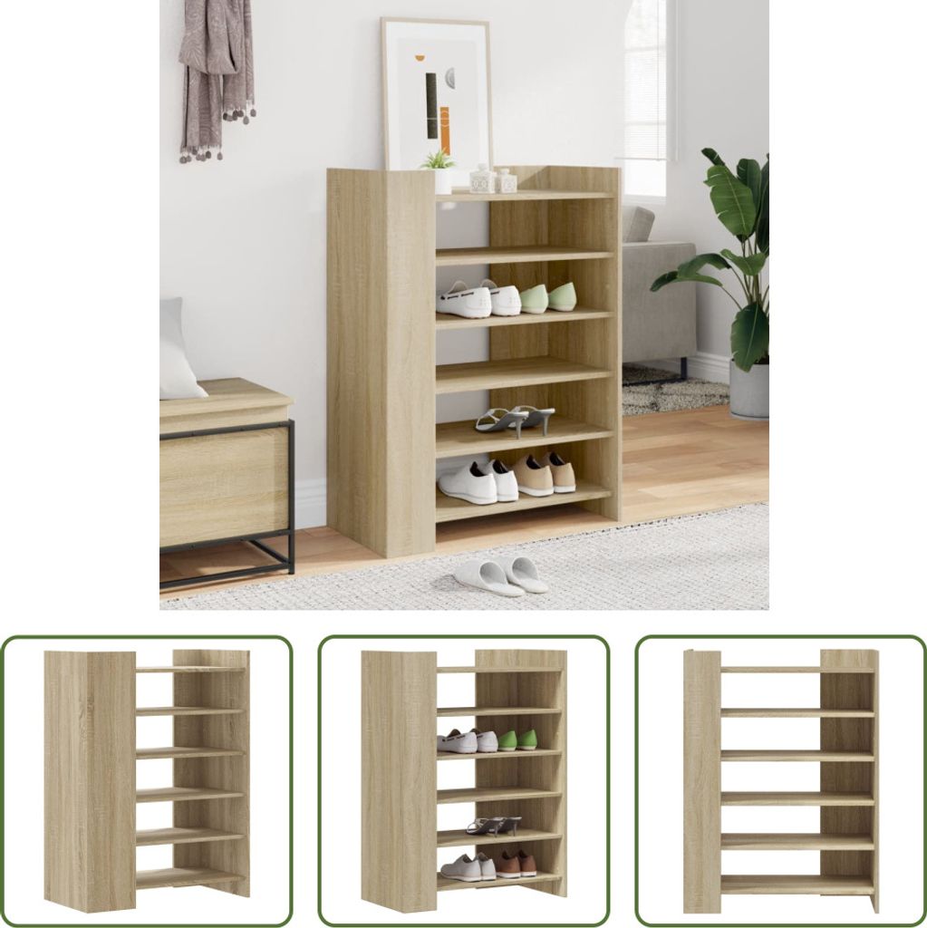 The Living Store Schuhschrank Sonoma-Eiche 74,5x37,5x100 cm Holzwerkstoff