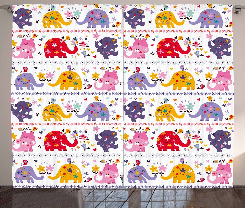 ABAKUHAUS Kindergarten Rustikaler Gardine, Glückliche Tanzen Tiere, Schlafzimmer Kräuselband Vorhang mit Schlaufen und Haken, 280 x 175 cm, Mehrf...