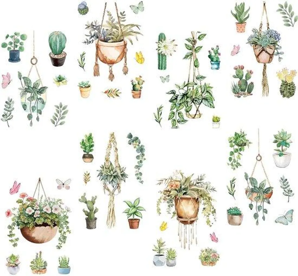 Stickers muraux papillons et feuilles vertes pour déco chambre zen, 8 p.