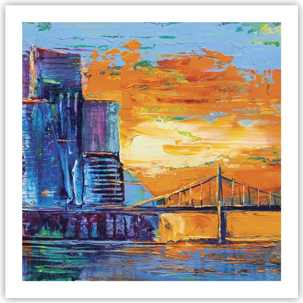 Poster - Poster ohne Rahmen - Stadt Brücke pastos - 60x60 cm - Wand Bild - Wanddeko - Wandbilder - Kunstposter - Wandposter - Bilder - Kunstdruck ...