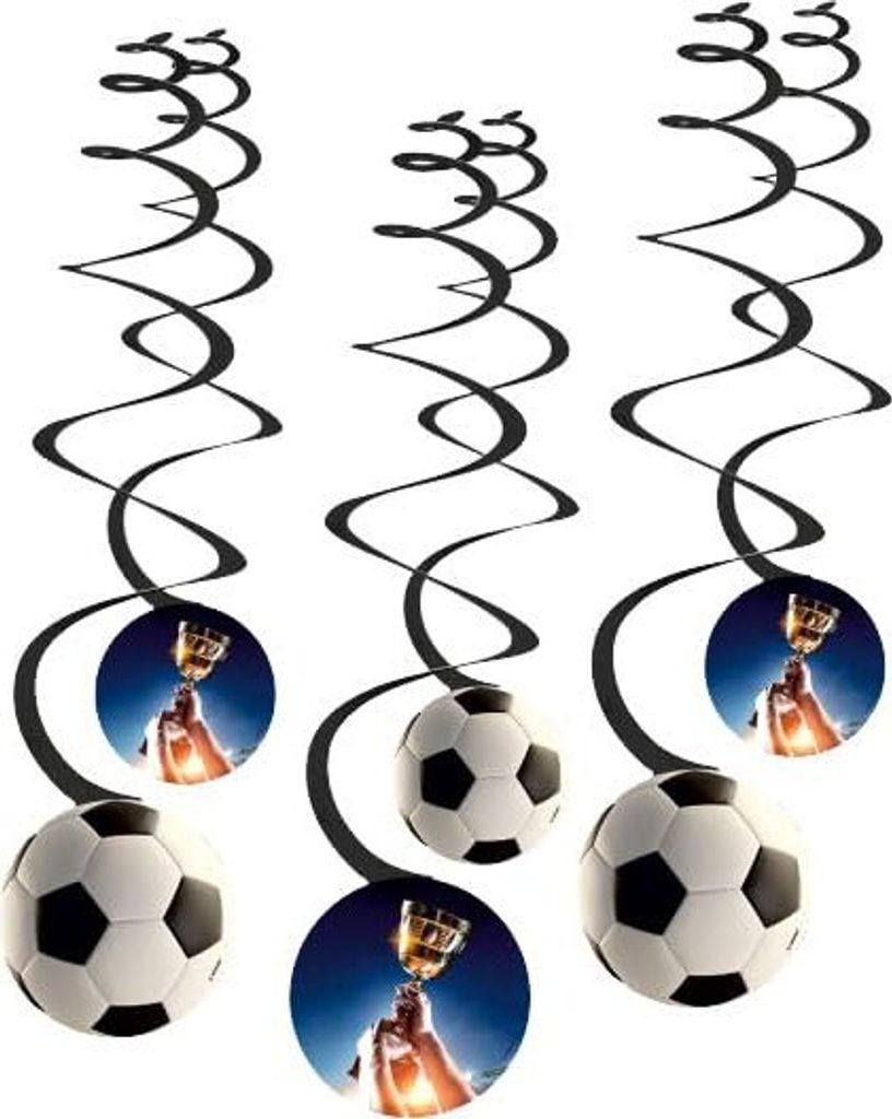 6X Fußball Swirls * Kick IT * als Deko zur EM 2024, Kindergeburtstag und Fussball Party | Größe: 60cm, aus Starkpapier und Folie | Deckendeko Ki...