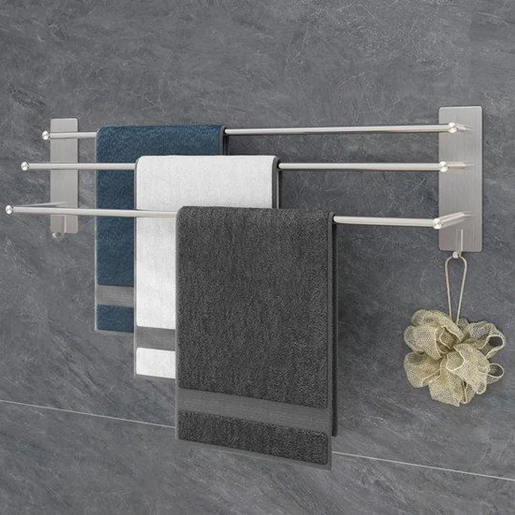 Barre de Serviette 75 cm en Acier Inoxydable Argenté Sans Perçage