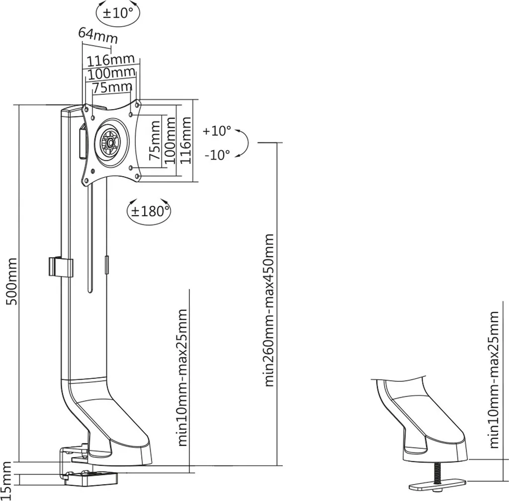 Pince de bureau pour écran plat et moniteur PC LCD VALUE