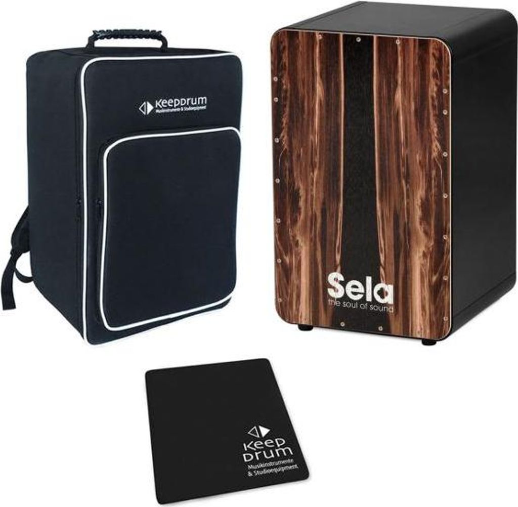 Sela SE089 Cajon Black Dark Nut mit Tasche mit Sitzpad