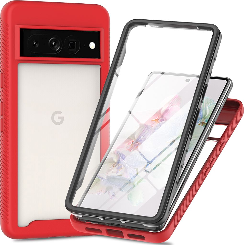 Google Pixel 8 Pro Hülle, Bumper mit Eingebautem Displayschutz 360 Grad Komplettschutz Schutzhülle für Google Pixel 8 Pro Rot