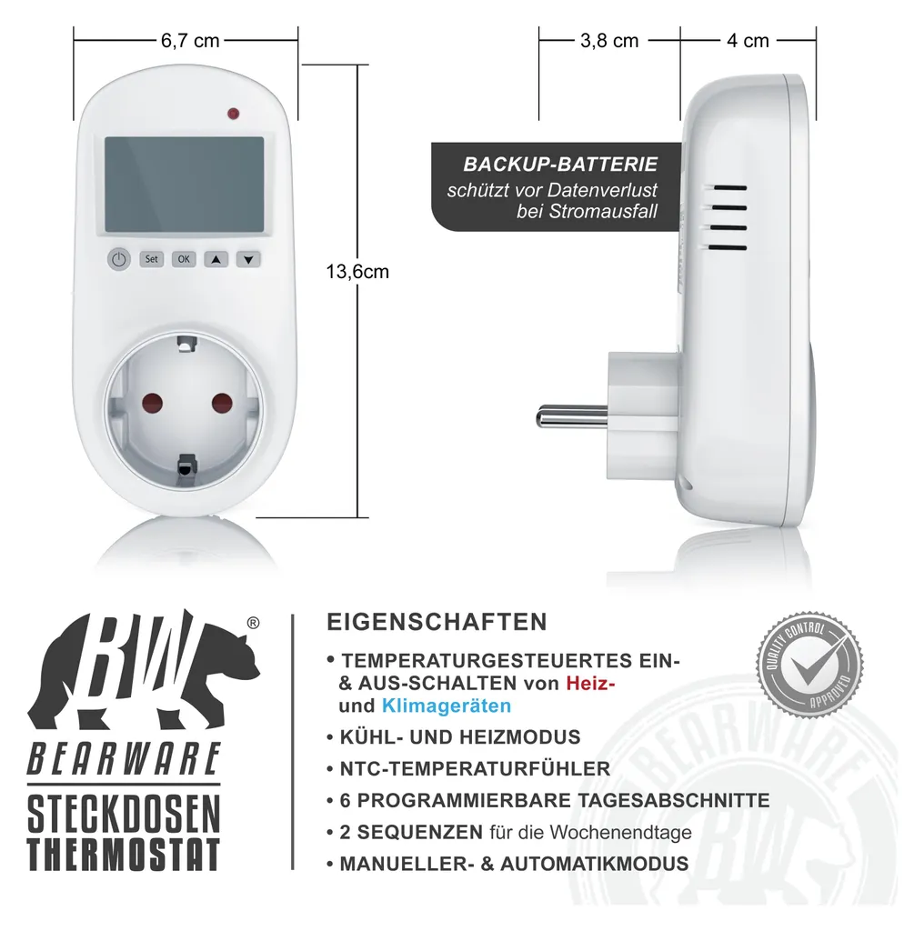 Thermostat de Prise pour Chauffage et Climatisation avec Programmateur - 2