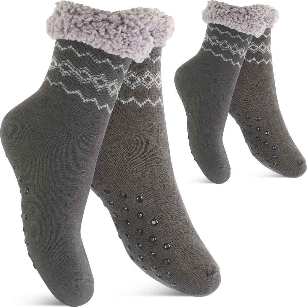 Footstar Damen und Herren Winter Haussocken (2 Paar) Kuschelsocken - Anthrazit 39-42