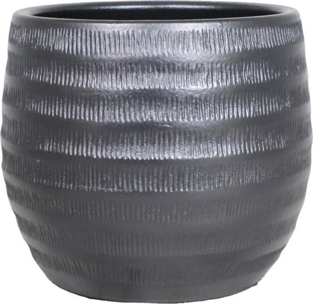 INNA-Glas Keramik Pflanztopf mit Rillen, schwarz-matt, 31 cm, Ø 34 cm - Blumenübertopf