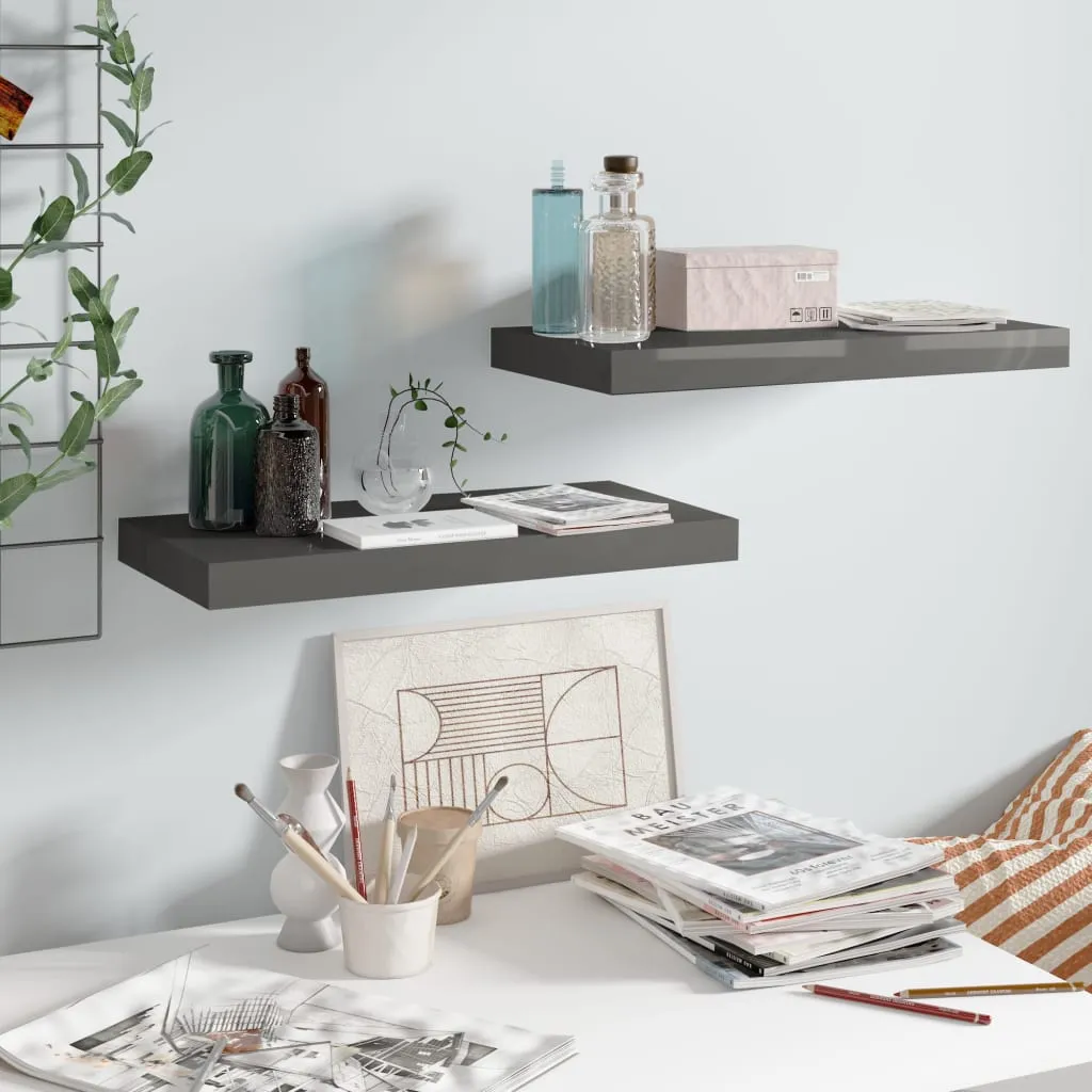 Tablettes Murales Invisibles Grises Brillantes 50x23 cm - Set de 2