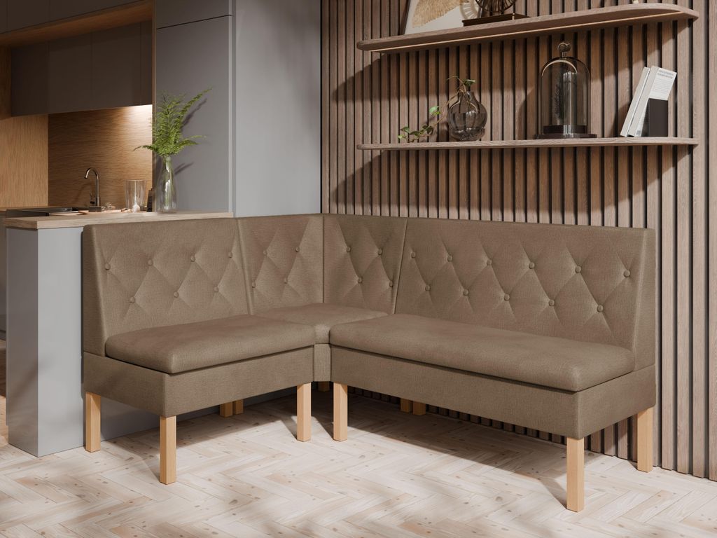 JKG Meble Eckbank fur Essizmmer - Eckbank Küche mit Aufbewahrungsbehälter - Sitzecke Küche - Velours - Essecke - Küchensofa - Braun - 140x160 cm