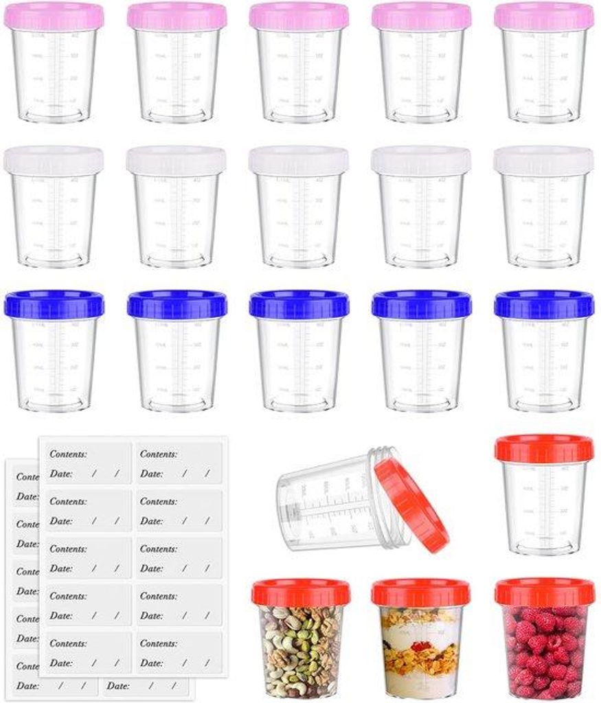 Kleine 120ml Plastikdosen mit Deckel und Datumsetiketten, luftdicht für Yoghurt, Pudding
