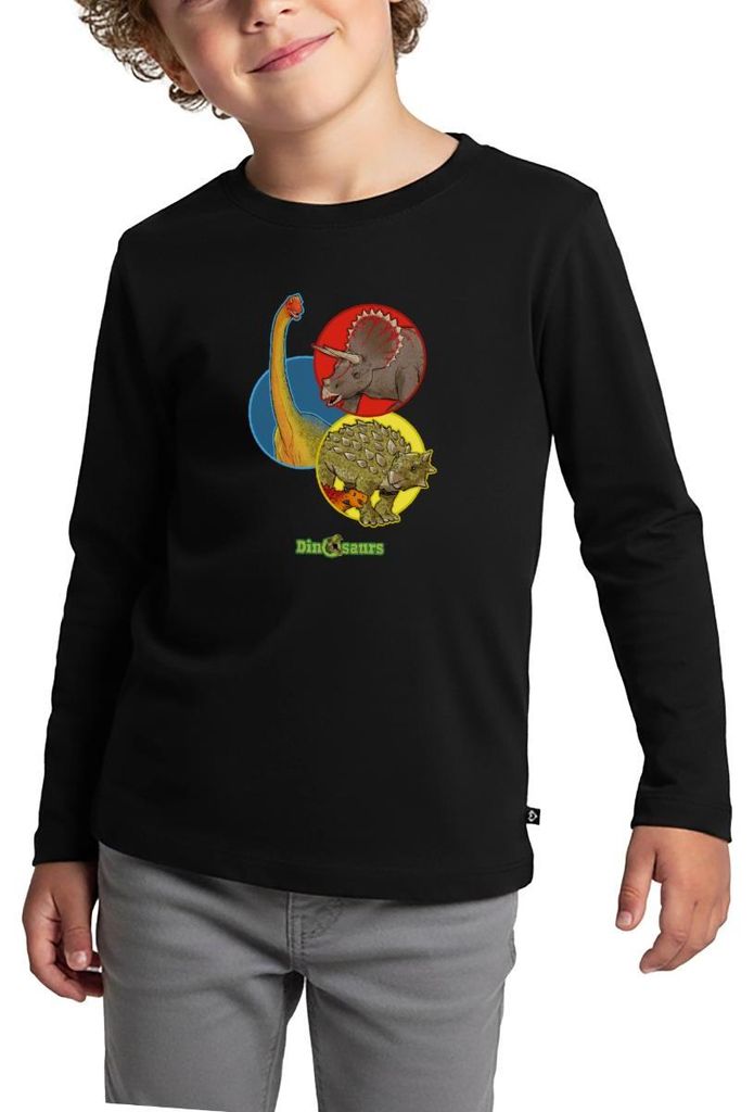 Spreadshirt Dinosaurier Triceratops Ankylosaurus Brachiosaurus Kinder Premium Langarmshirt, 110/116 (4 Jahre), Schwarz
