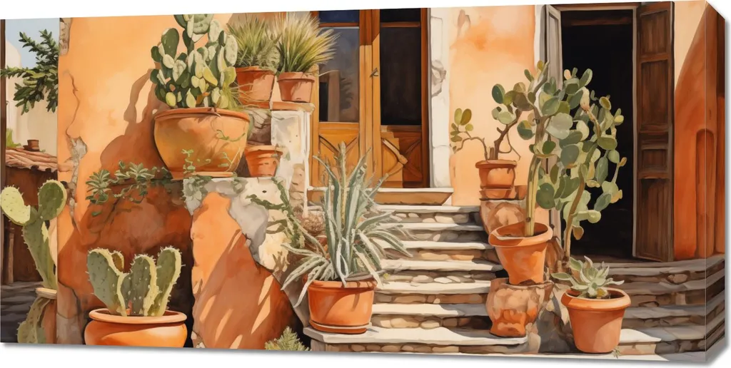 Quadro Moderno Cactus 100x50 - Stampa su Tela Arredo Soggiorno Boho
