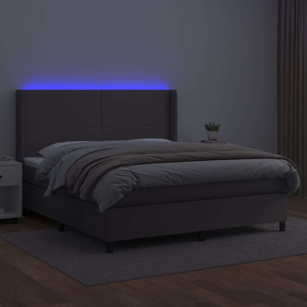"2026 Promotion" Boxspringbett mit Matratze - & LED - Grau 160x200 cm - Kunstleder - Polsterbett CC8155