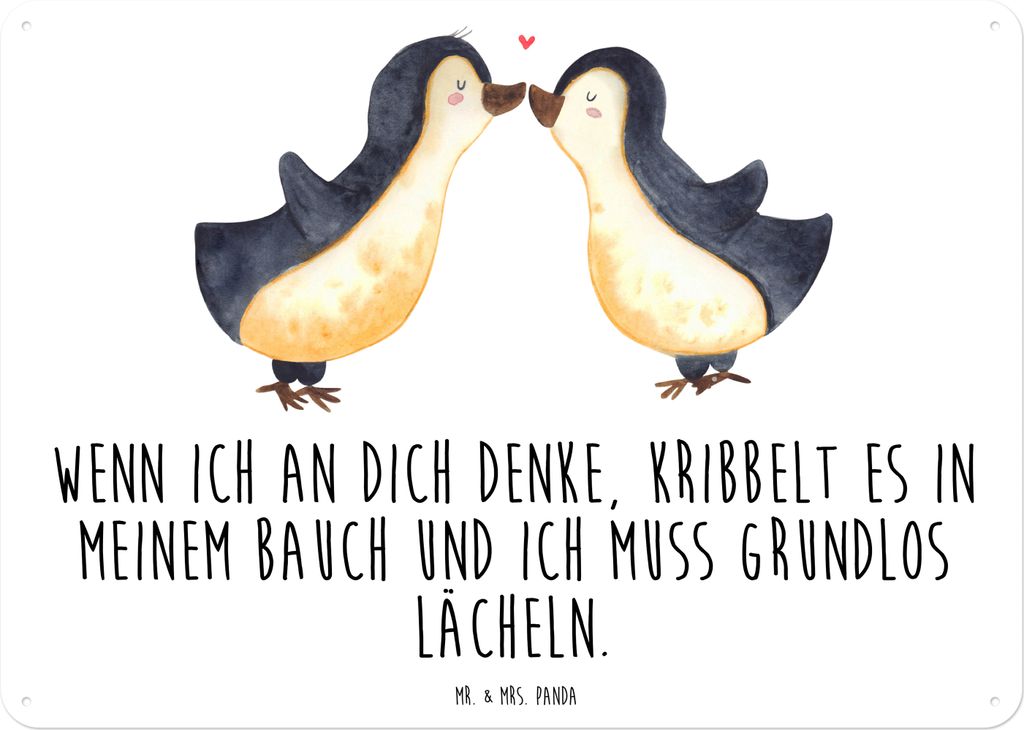 Mr. & Mrs. Panda tafel Pinguine Kuss DIN A3 - Weiß - Geschenk, Freundin, Valentinstag, Hochzeitstag, Türschild, Freund, Metallbild, für Frauen, ...