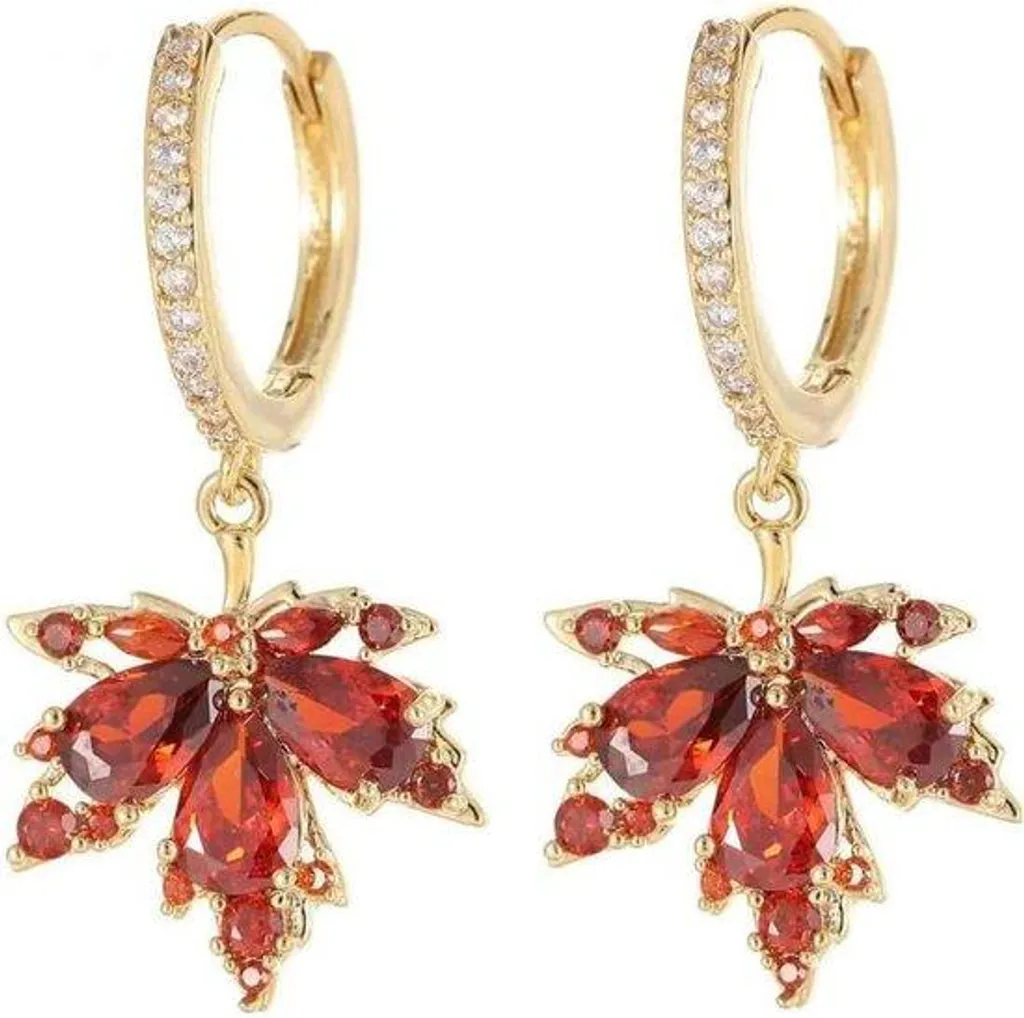 Boucles d'oreilles en zircone brillant, design feuille d'érable 12mm