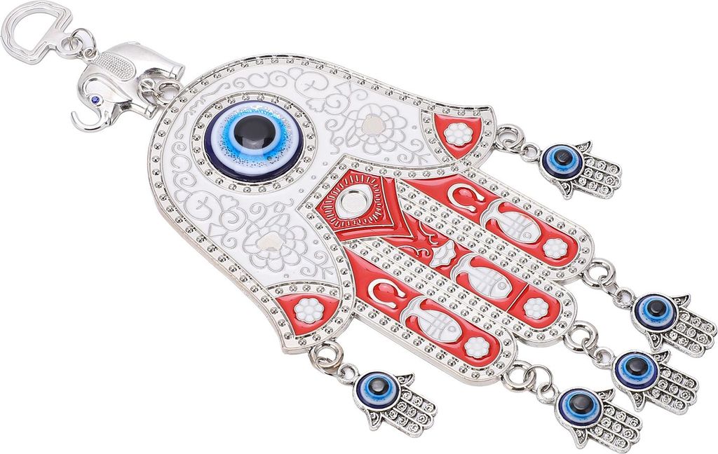 Blue Eye Hamsa Auto-Ornament, hochglänzend, feine Details, rote Hand, Wanddekoration für Büro und Heimdekoration