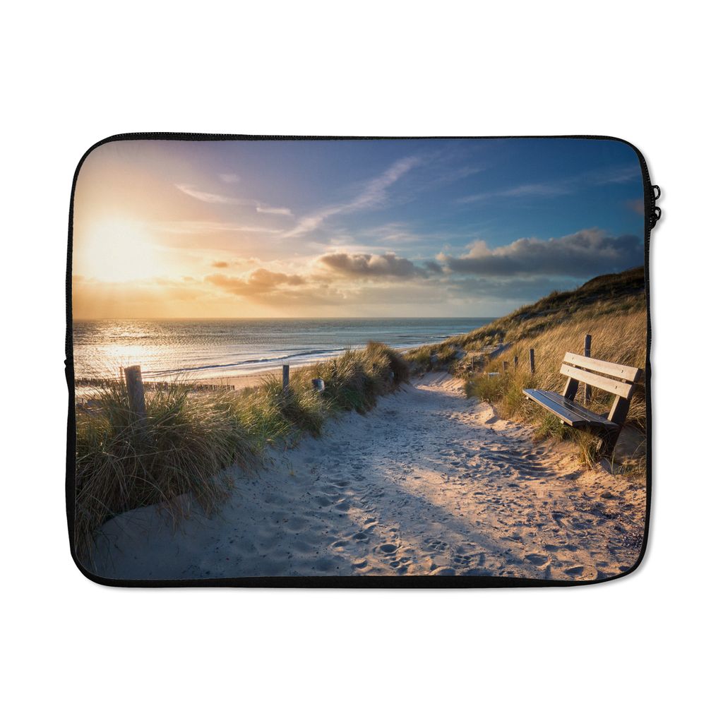 MuchoWow Laptop Hülle 17 Zoll Laptoptasche Sonnenuntergang - Strand - Düne - Gras - Bank - Zipper - Schutzabdeckung