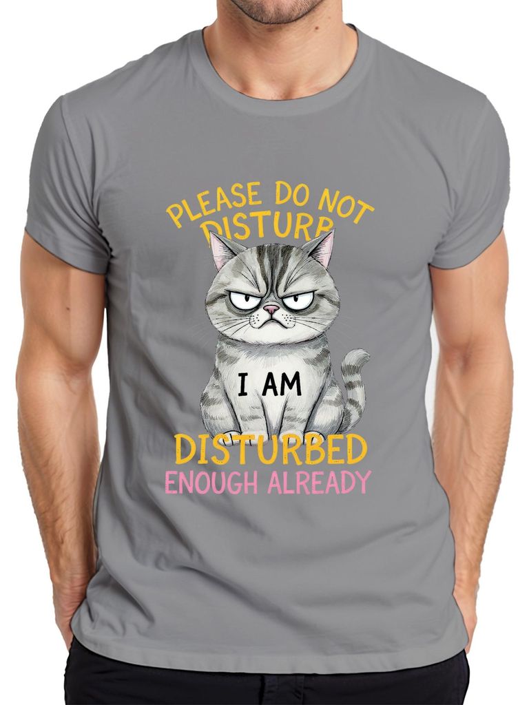 Please Do Not Disturb I Am Disturbed grumpy cat sarcastic gift Herren T-Shirt, Grau, XXL