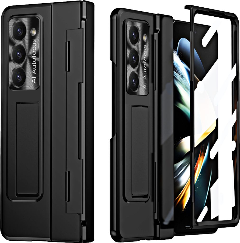 Hülle für Samsung Galaxy Z Fold 6 mit Displayschutz & Objektivschutz Luxus Galvanisierte Ständer Schutzhülle Schwarz
