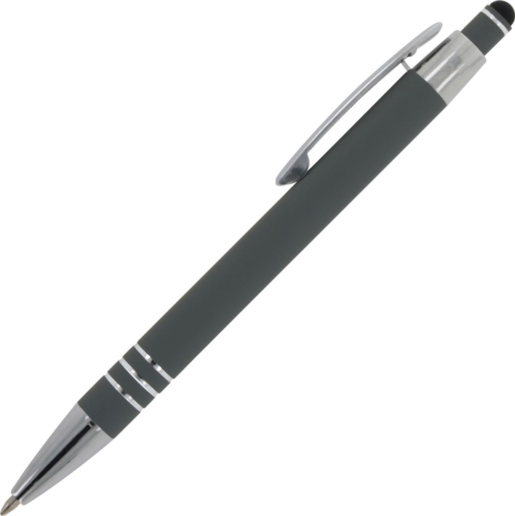 5x Touchpen Kugelschreiber / aus Metall / mit Soft-Touch / Farbe: grau